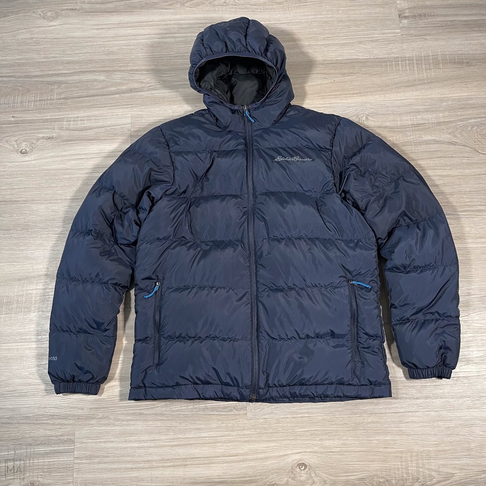 Eddie Bauer Men's Jacket EB 650 Wide Channel Hooded Down M Blue